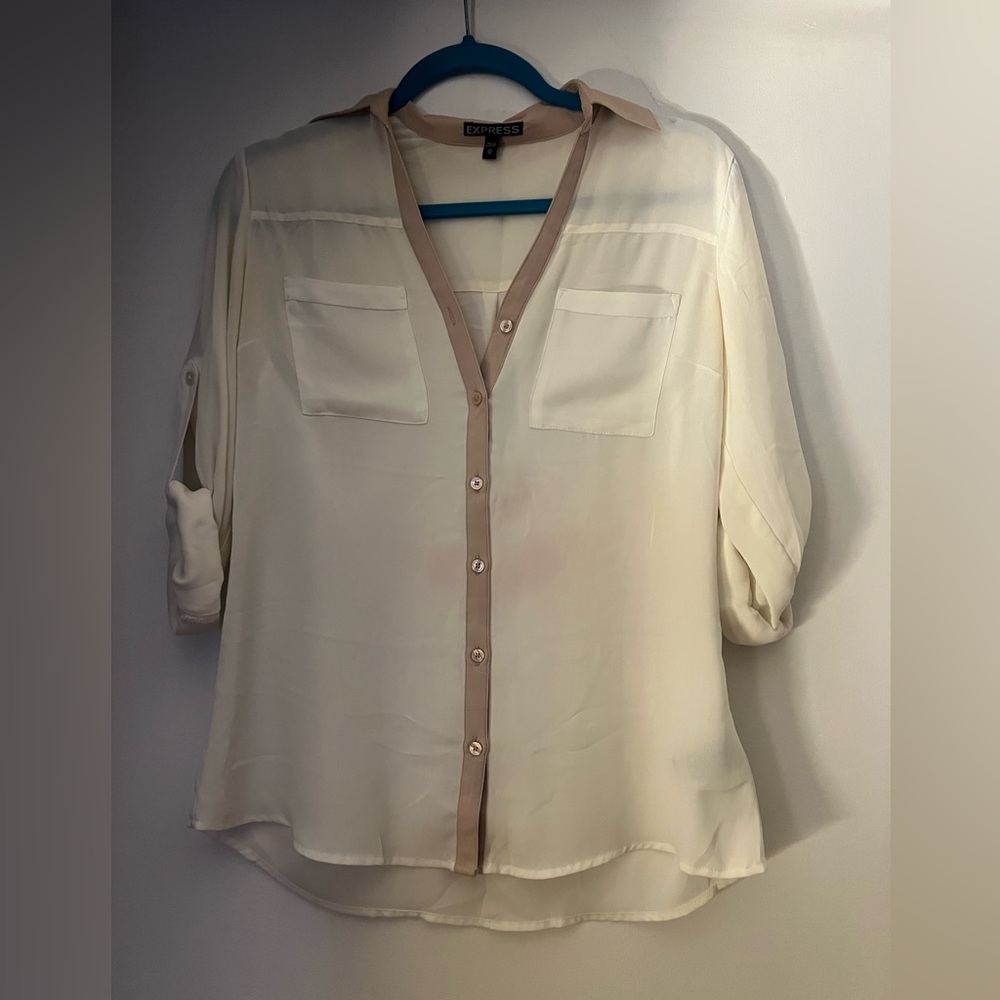 Express Women's Cream and Tan Blouse